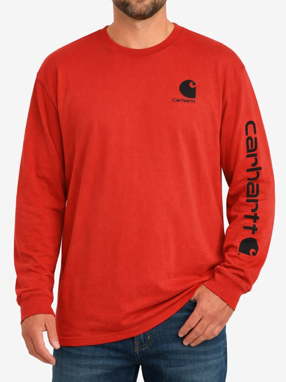 Carhartt Men's Orange Long-Sleeve Logo Shirt XL Tall
